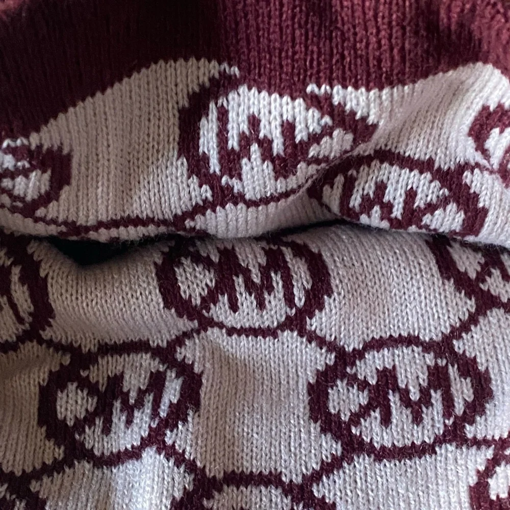 Michael Kors Rib Knit Beanie All-Over MK Print Burgundy White One Size NWT
